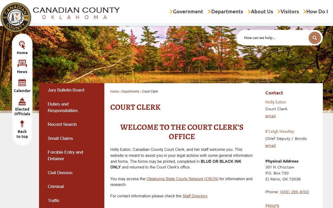 Canadian County Court Clerk website - police records and court filings