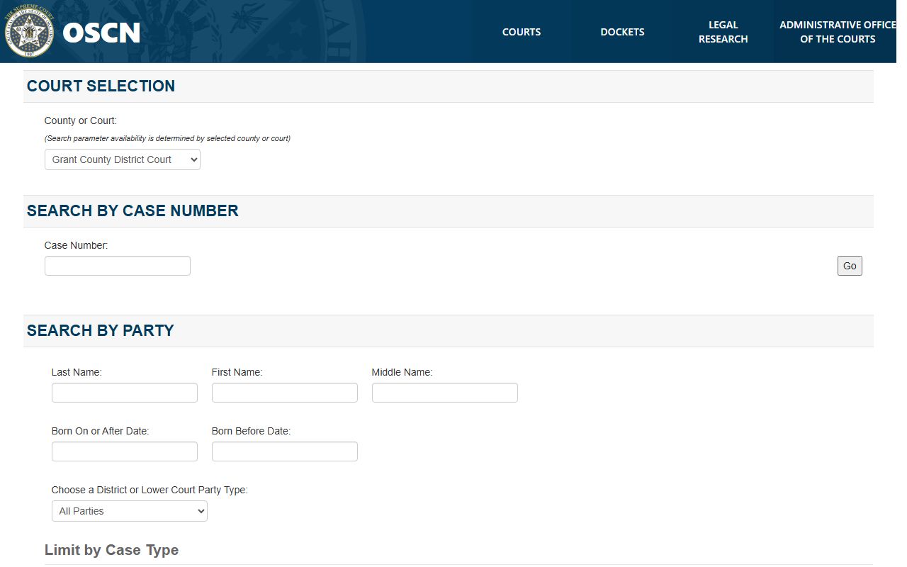 Grant County court records on OSCN