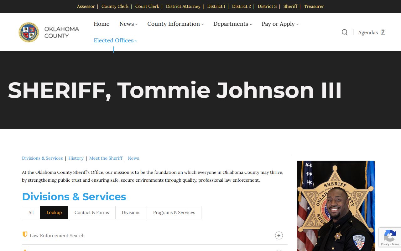 Oklahoma County Sheriff website showing Oklahoma County police records resources