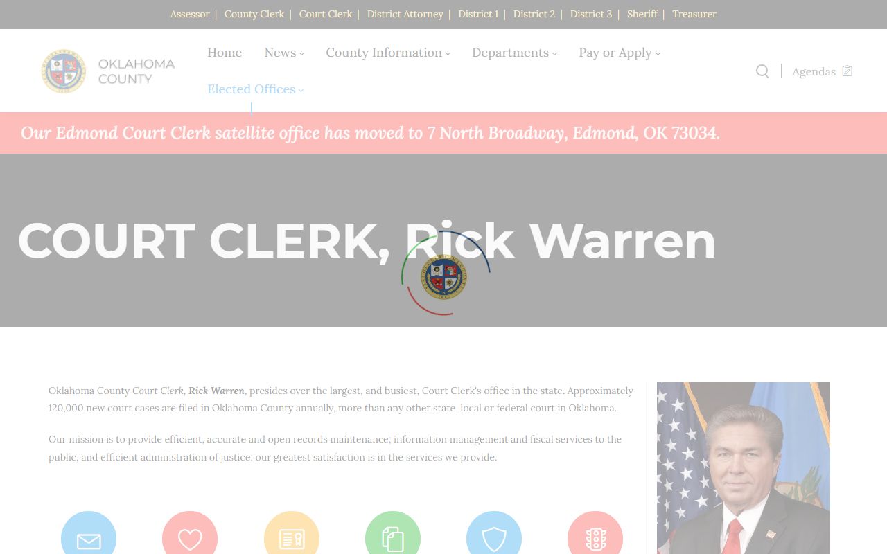 Oklahoma County Court Clerk page showing access to Oklahoma County police records and court case filings