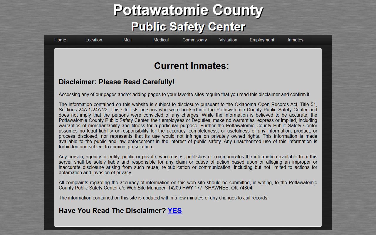 Pottawatomie County Public Safety Center inmate roster