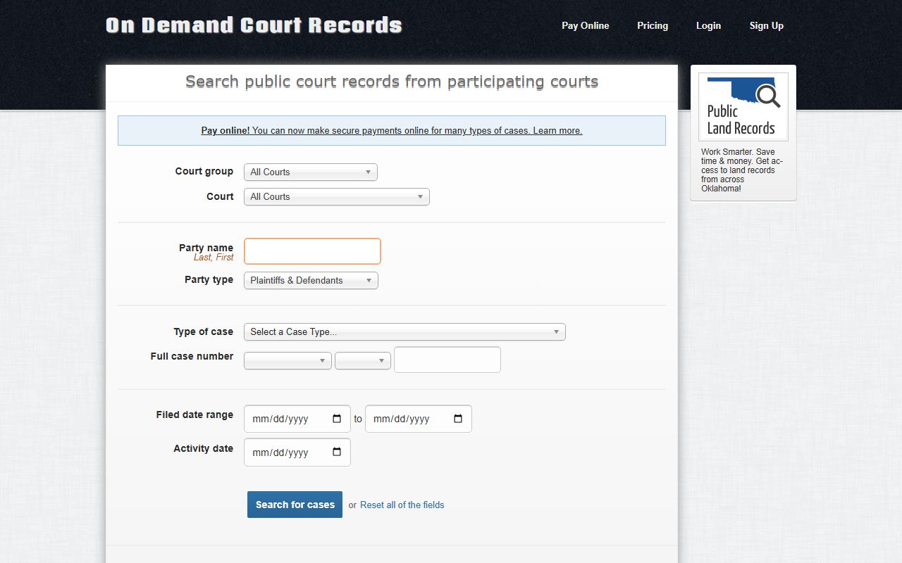 On Demand Court Records Oklahoma police records portal
