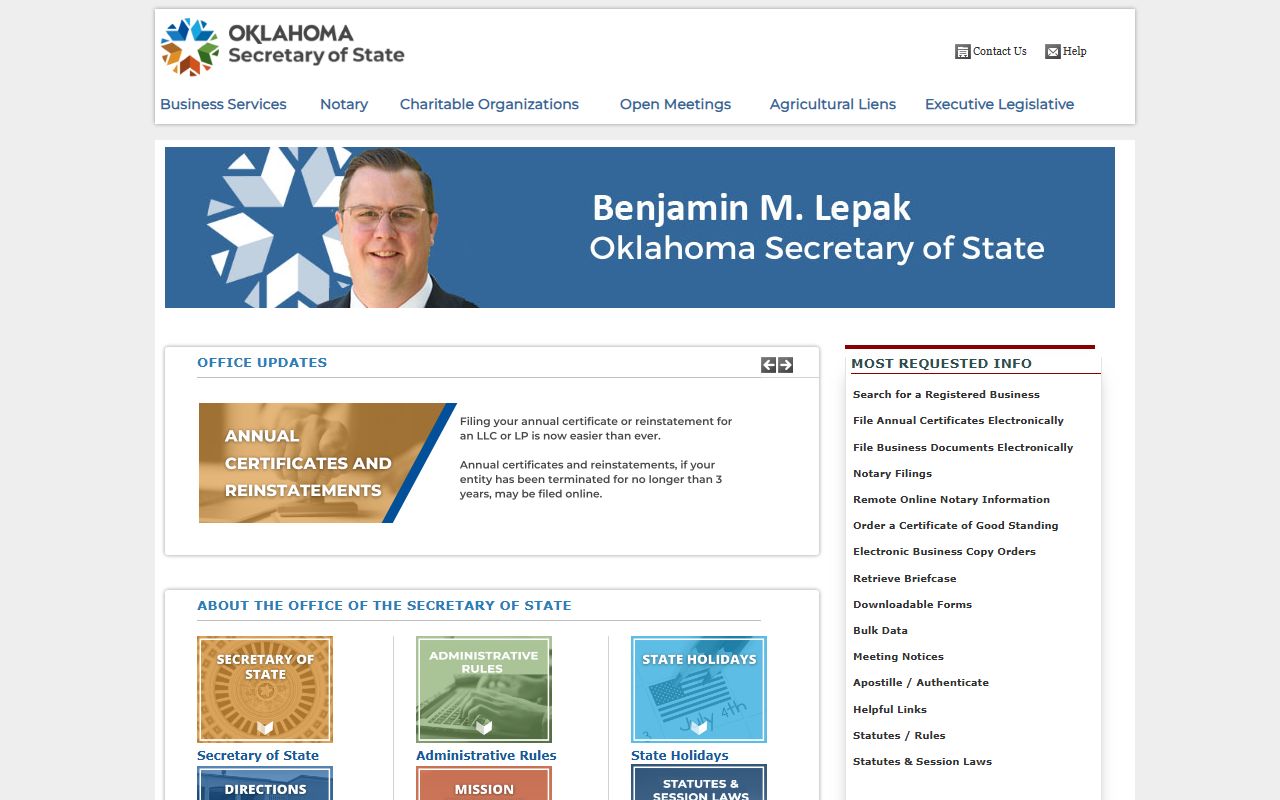 Oklahoma Secretary of State business records